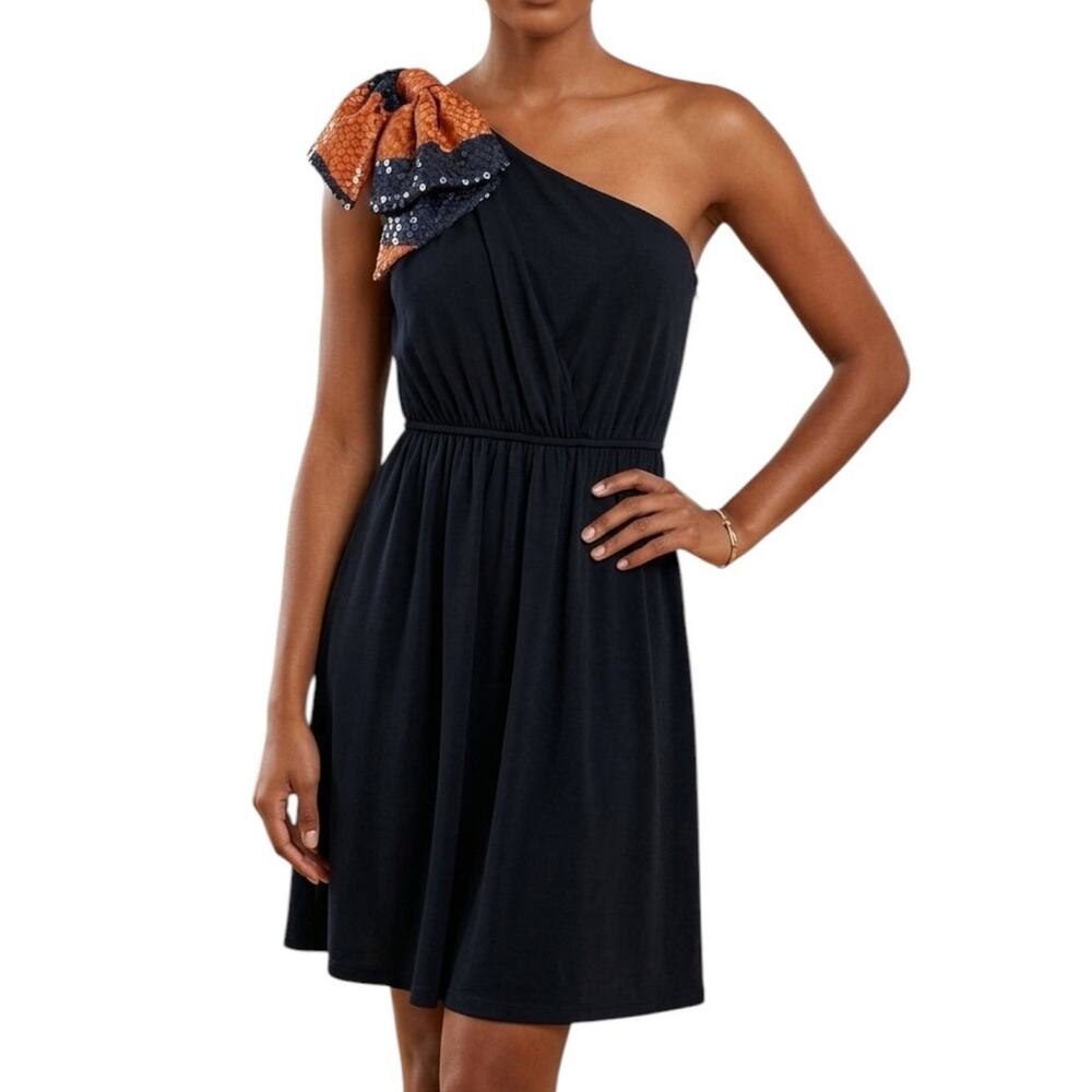 Judith March one shoulder dress with large sequined accented bow size Large